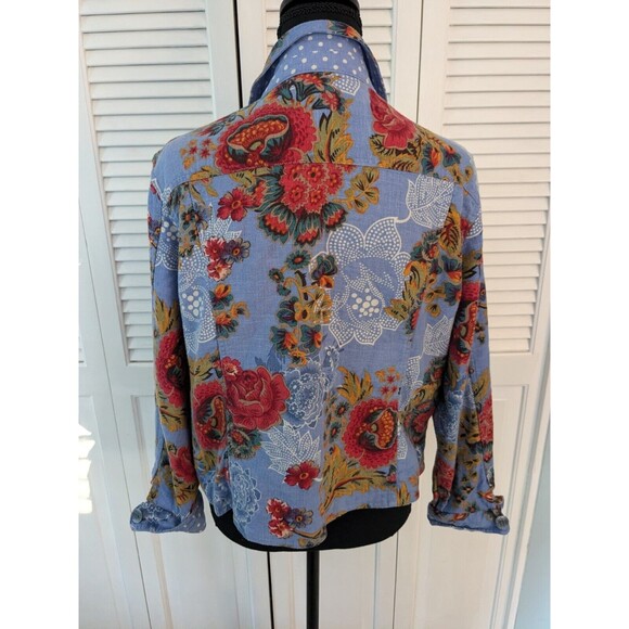 Coldwater Creek Linen Jacket Women's PXL Blue Floral Petite Cottage Core Hippie - Picture 10 of 15